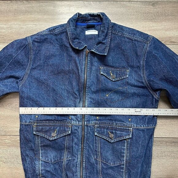 BadBoy Blue Denim Jacket Vintage Hip Hop BB Zip Up Missing Pull Size 2XL - Picture 8 of 9